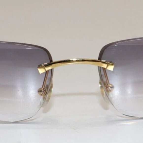 Cartier rimless black buff horn gold Diamond Cut transition sunglasses - Picture 2 of 11